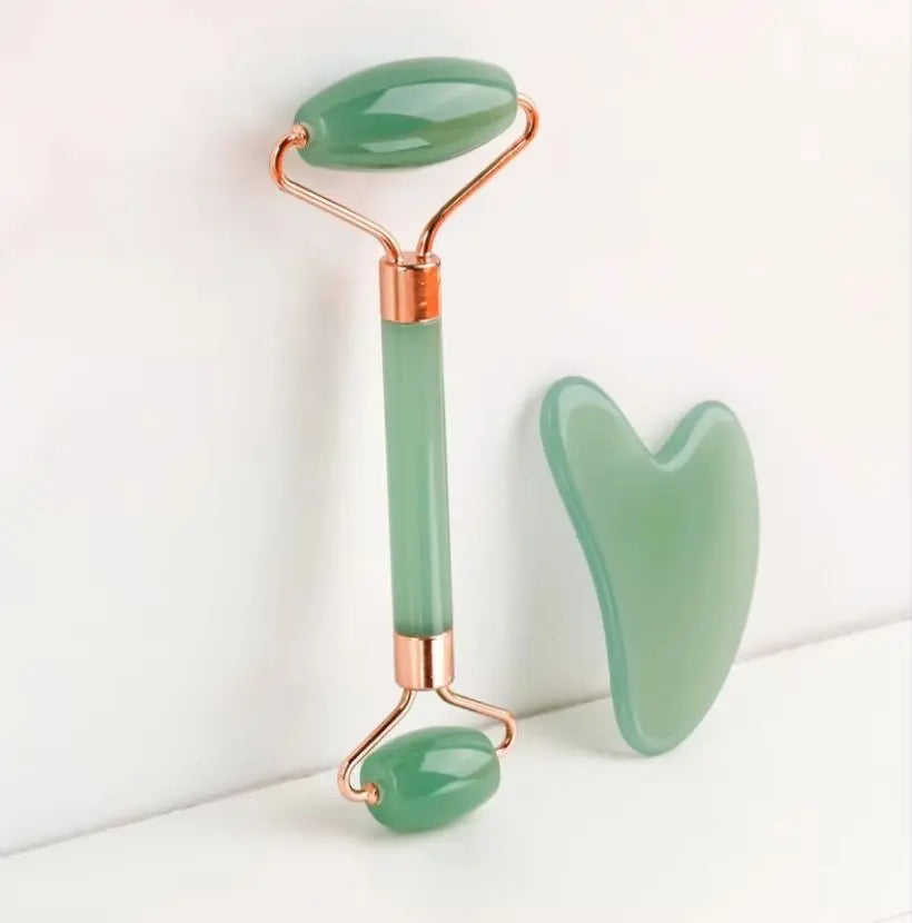 Gua Sha Board 2PCS Massage Stone for Facial Body Skincare Roller Scraping Massager Natural Resin Facial Lifting Scraper Neck anti Wrinkle Massager Tool Smooth Handle Highly Polished Self Care Tool for Youth