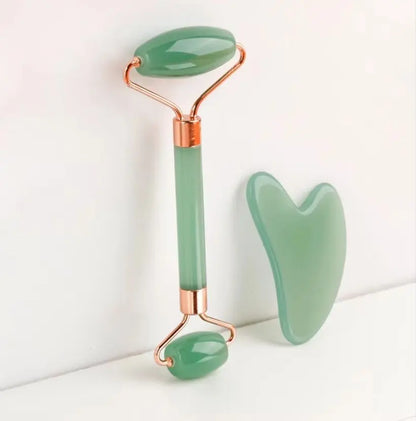 Gua Sha Board 2PCS Massage Stone for Facial Body Skincare Roller Scraping Massager Natural Resin Facial Lifting Scraper Neck anti Wrinkle Massager Tool Smooth Handle Highly Polished Self Care Tool for Youth