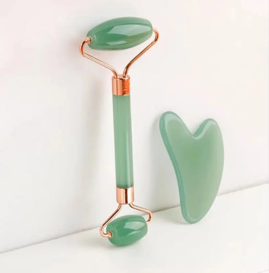 Gua Sha Board 2PCS Massage Stone for Facial Body Skincare Roller Scraping Massager Natural Resin Facial Lifting Scraper Neck anti Wrinkle Massager Tool Smooth Handle Highly Polished Self Care Tool for Youth